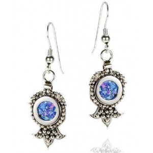 Rafael Jewelry Pomegranate Sterling Silver Earrings with Roman Glass Earrings
