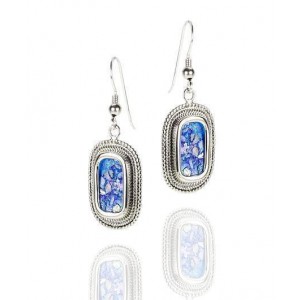 Rafael Jewelry Oval Sterling Silver Earrings with Roman Glass & Filigree Decoration Earrings