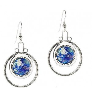 Rafael Jewelry Designer Circular Earrings in Sterling Silver and Roman Glass
 Earrings