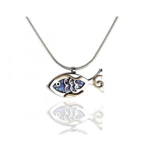 Fish Pendant in Sterling Silver & Roman Glass with Gold-Plated Decoration-Rafael Jewelry Rafael Jewelry