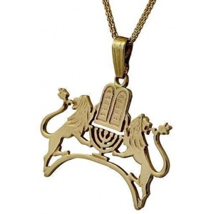 Rafael Jewelry Designer 14k Yellow Gold Pendant with Ten Commandments & Lions of Judah Bible Jewelry