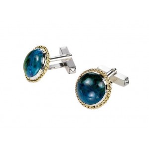 Eilat Stone Cufflinks in Sterling Silver and 9k Yellow Gold Rafael Jewelry Designer Boutons de Manchette