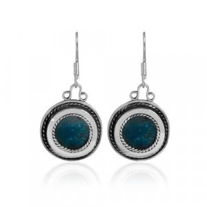 Sterling silver Round Earrings with Eilat Stone & Filigree-Rafael Jewelry Earrings