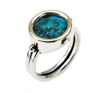 Rafael Jewelry Round Ring in Sterling Silver with Eilat Stone & Gold-Plating Anillos Judíos