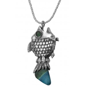 Sterling Silver Fish Pendant with Eilat Stone & Emerald by Rafael Jewelry Default Category