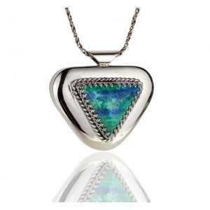 Rafael Jewelry Triangular Pendant in Sterling Silver with Eilat Stone Israeli Jewelry Designers