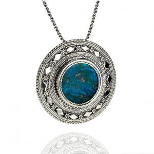 Round Sterling Silver Pendant with Eilat Stone & Filigree by Rafael Jewelry Collares y Colgantes