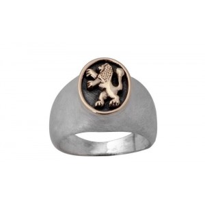 Rafael Jewelry Sterling Silver Ring with Lion of Judah in 9k Yellow Gold