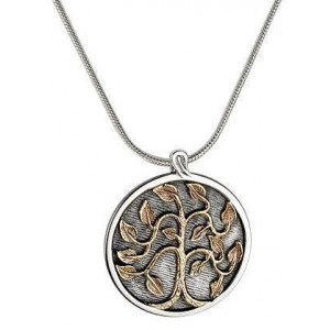 Round Pendant in Sterling Silver with 9k Yellow Gold Tree of Life by Rafael Jewelry Artistas y Marcas