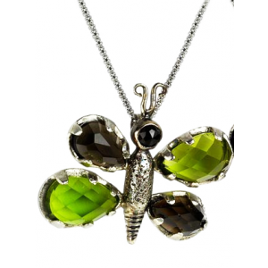 Butterfly Pendant in Sterling Silver with Smoky Quartz & Peridot by Rafael Jewelry Joyería Judía