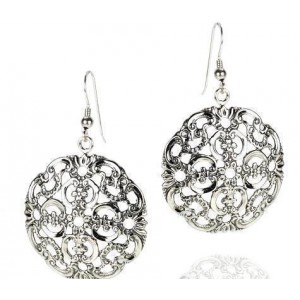 Round Earrings in Sterling Silver with Floral Motif Rafael Jewelry Earrings