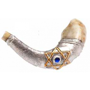 Ram's Horn Polished with Silver Sleeve & Star of David Decoration by Barsheshet-Ribak Shofares