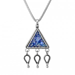 Triangular Pendant in Sterling Silver & Roman Glass by Rafael Jewelry Joyería Judía