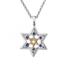 Rafael Jewelry Star of David Pendant in Sterling Silver with Gemstones Star of David Jewelry