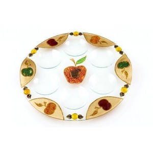 Rosh Hashanah Seder Plate with Apple Motif in Glass Assiettes de Seder de Rosh Hashana