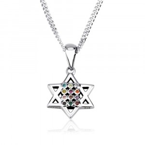 925 Sterling Silver Star of David with Hoshen Pendant and Stones
