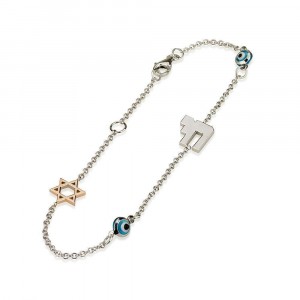 Evil Eye and Star of David Bracelet by Ben Jewelry in White Gold