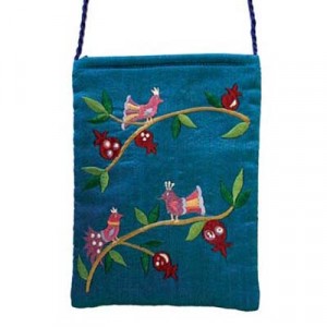 Turquoise Yair Emanuel Embroidered Bag with Bird Motif
