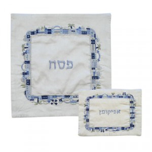 Yair Emanuel Jerusalem Design Matzah Cover Set In Blue Día de Jerusalén