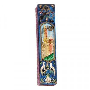 Yair Emanuel Mezuzah with the Tower of David in Painted Wood Mezuzot