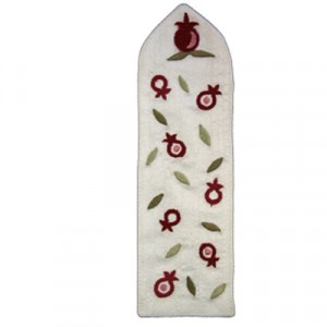 Yair Emanuel Raw Silk Embroidered Bookmark with Pomegranates in White Papelería