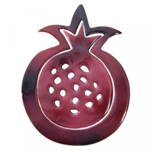 Yair Emanuel Anodized Aluminum Two Piece Trivet Set with Red Pomegranate Rosh Hashana