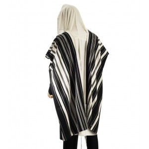 White Chabad Prima AA Wool Tallit with Black Stripes Bar Mitzvah
