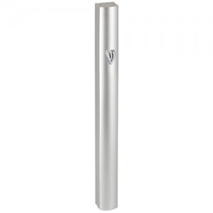 Silver Aluminum Mezuzah with Hebrew Letter Shin and Rounded Edges Mezuzot