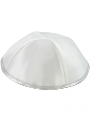 White Satin Kippah with Four Sections and Silver Rim (17cm) Kipot