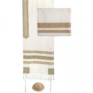 Gold Stripes Matching Tallit with Bag and Kippa by Yair Emanuel Talitot