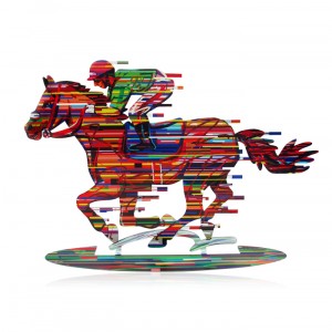 Multi Colored Jockey on Horse Sculpture by David Gerstein Israeli Art
