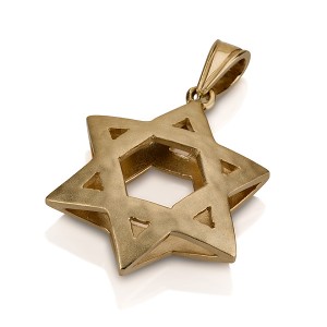14k Yellow Gold Star of David Pendant with Inflated Design Star of David Jewelry