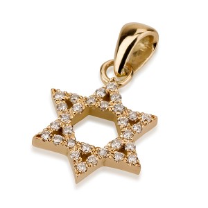 Pingente de Estrela de David de Ouro Amarelo 18k com  Diamantes Incrustrados e Superfície Macia Star of David Jewelry