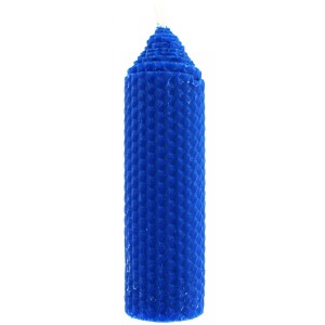 Blue Waffle Style Havdalah Candle with Pillar Design by Safed Candles
