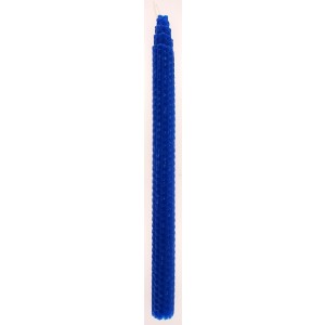 Blue Waffle Style Wax Havdalah Candle with Column Design by Safed Candles