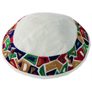 Yair Emanuel Kippah with Multicolored Mosaic Pattern and 4 Sections Kipot