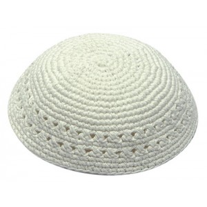 White Knitted Kippah with Two Rows of Small Air Holes Kipot