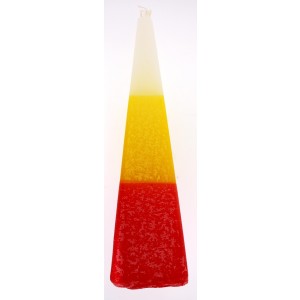 Pyramid Havdalah Candle by Safed Candles with White, Yellow and Red Bands