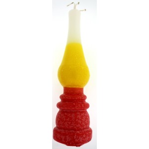Havdalah Candle by Safed Candles with Lamp Design & Red, White & Yellow Stripes