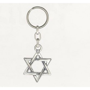 Silver Star of David Keychain with Interlocking Triangle Design Israeli Art