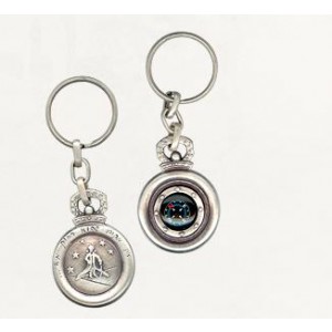 Silver Compass Keychain with Little Prince Illustration and Crown Israeli Art