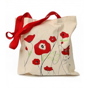 Canvas Tote Bag with Red Kalaniot Flowers by Barbara Shaw Accesorios Judíos
