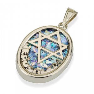 Silver Star of David Oval Pendant with Roman Glass