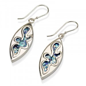 Silver Earrings in Marquise Shape with Roman Glass