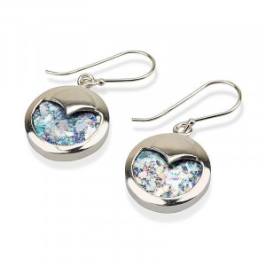 Silver Earrings with Roman Glass in Heart Shape