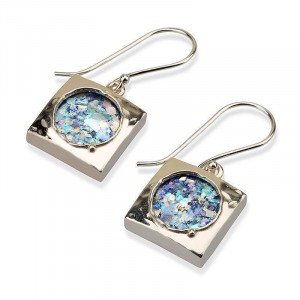 Silver Square Earrings with Roman Glass