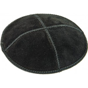 Suede Black Kippah with Four Sections in 17 cm Kipot