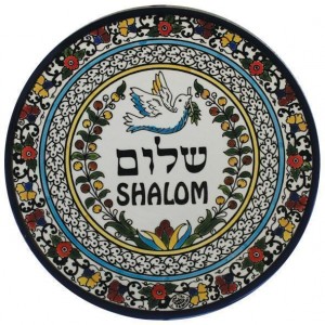 Armenian Ceramic Plate with Dove and Peace in Hebrew & English Cerámica Armenia