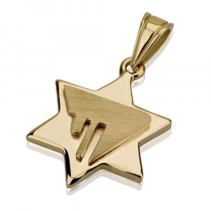 Star of David Pendant with Chai Design in 14k Yellow Gold Star of David Jewelry