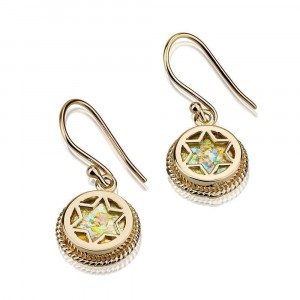 Earrings with Star of David and Roman Glass in 14k Yellow Gold Earrings